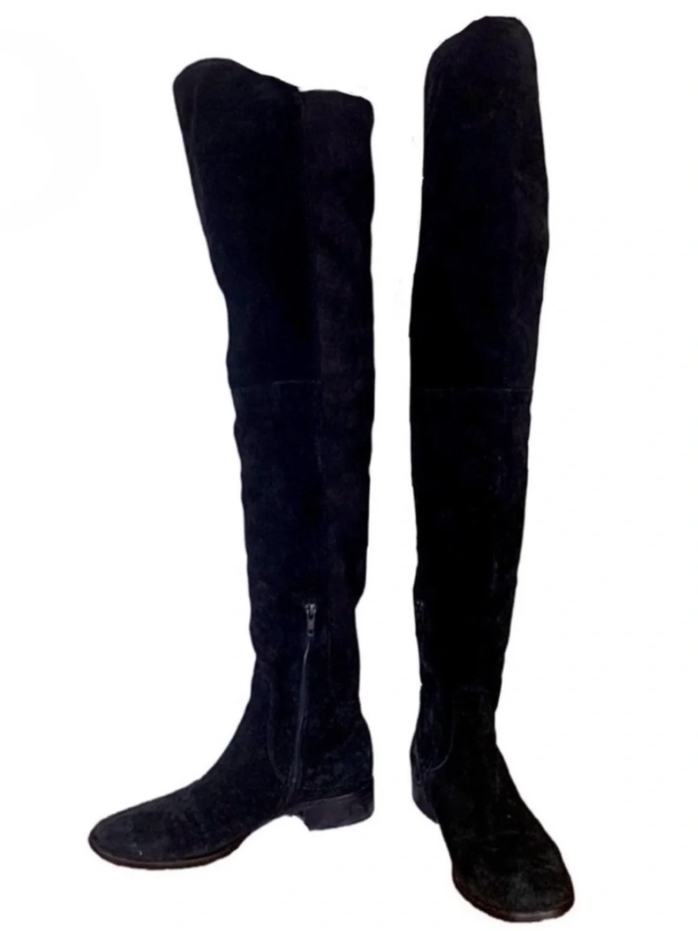 ALCHIMIA DI BALLIN BLACK SUEDE OVER THE KNEE LOW HEEL BOOTS (37.5)